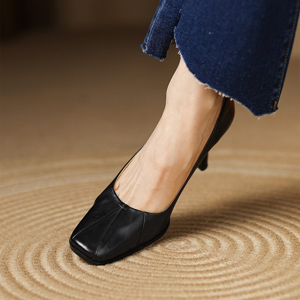 Marisol Square-Toe Leather Heels