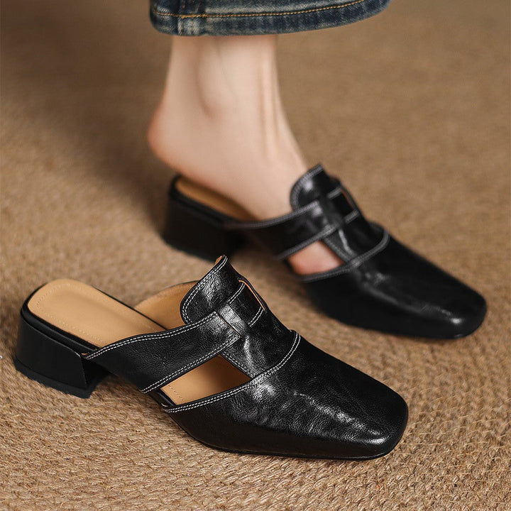 Rosel Square-Toe Leather Slides