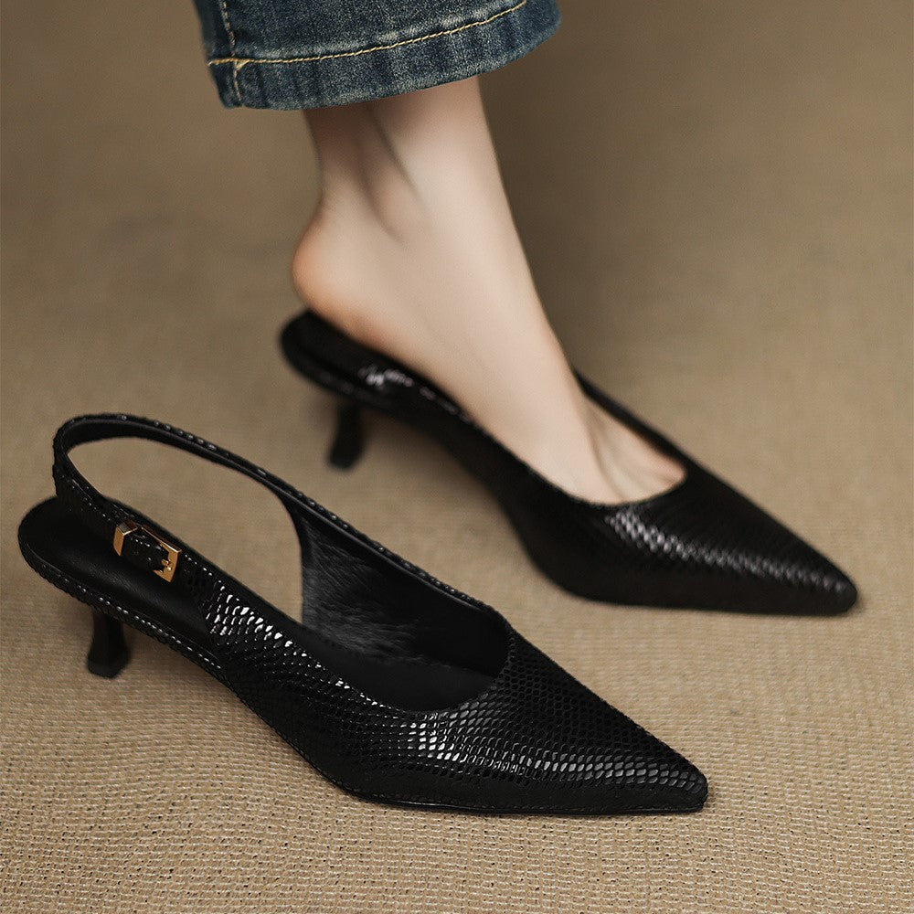 Céliane Elegant Pointed Leather Slingback Heels