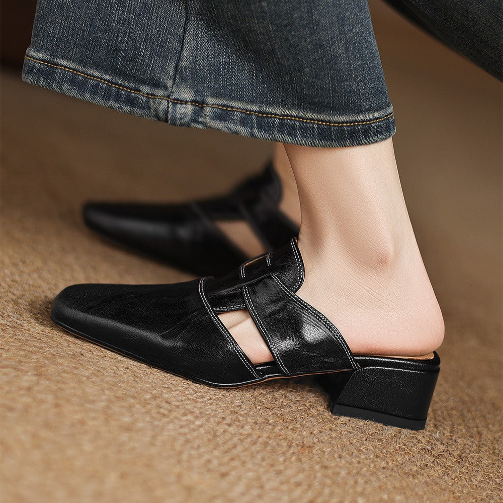 Rosel Square-Toe Leather Slides