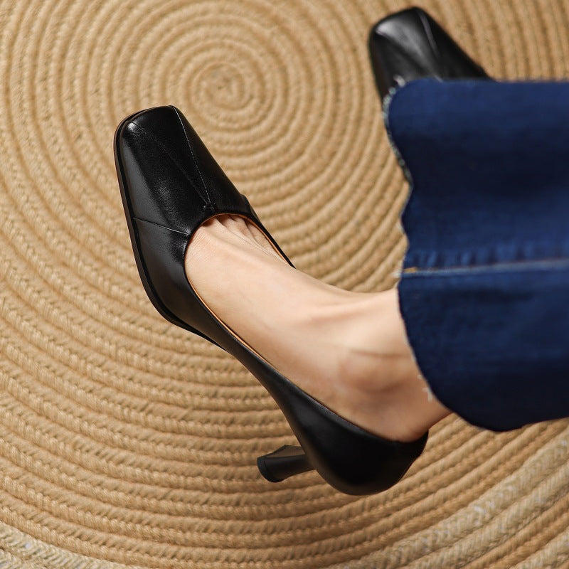 Marisol Square-Toe Leather Heels