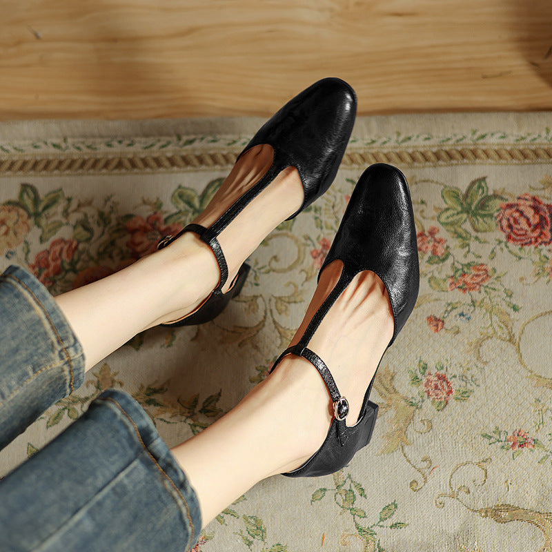 Elowen T-Strap Leather Heels