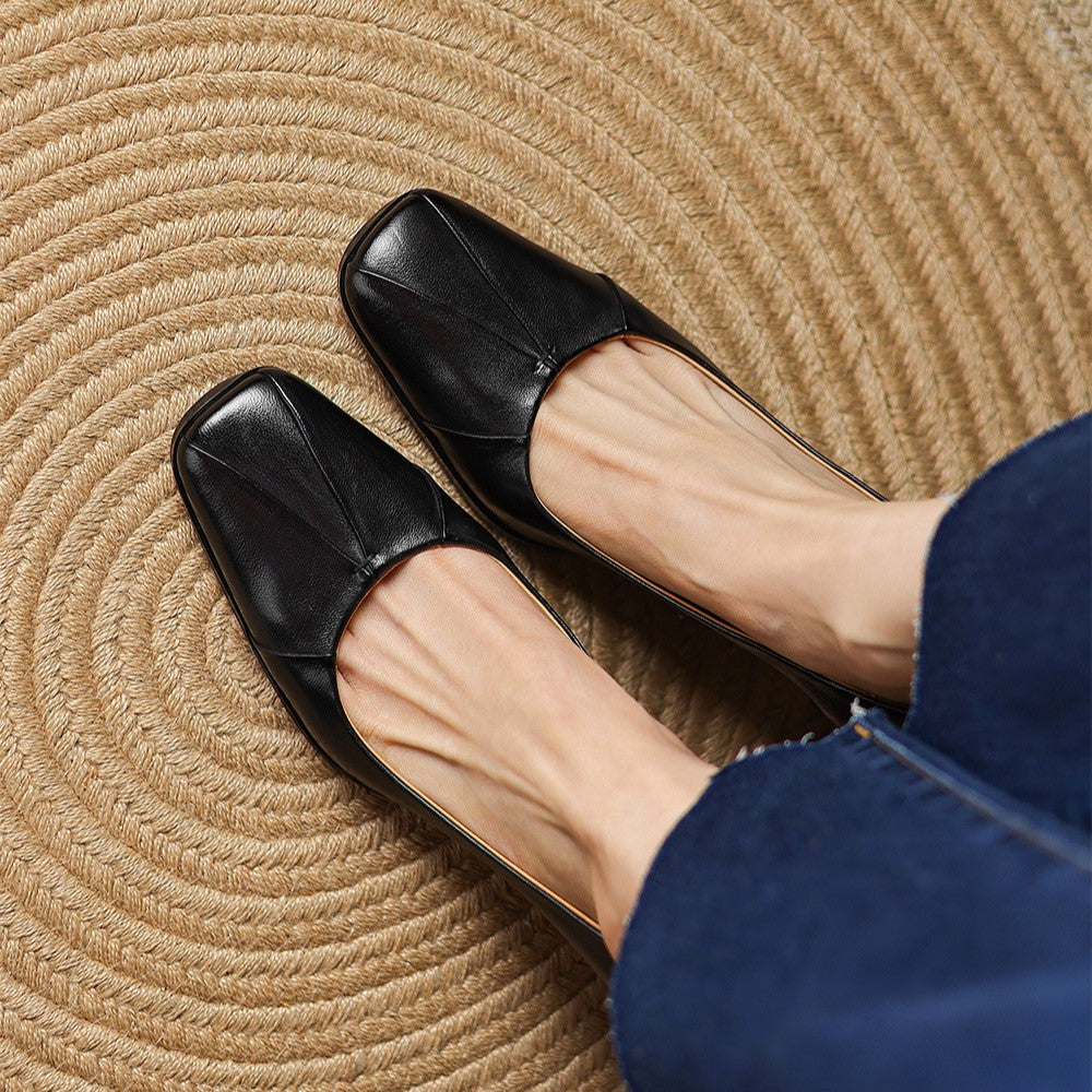 Marisol Square-Toe Leather Heels