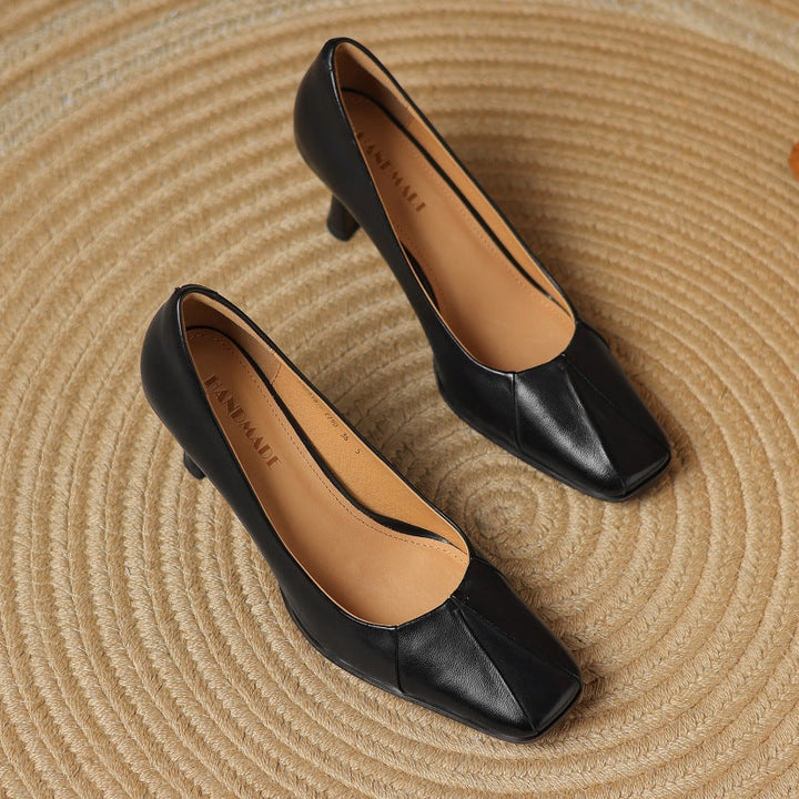 Marisol Square-Toe Leather Heels