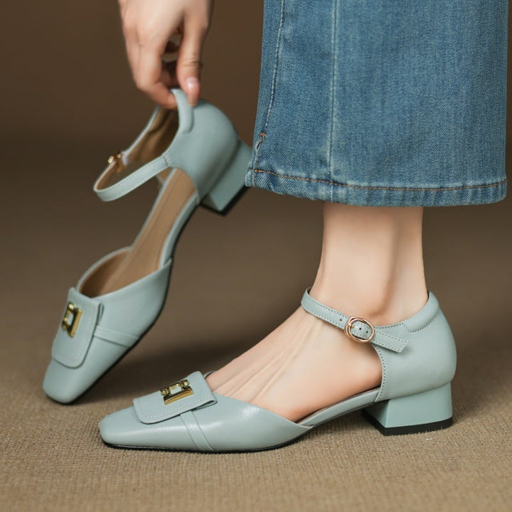 Elvane Leather Mary Jane Shoes with Buckle