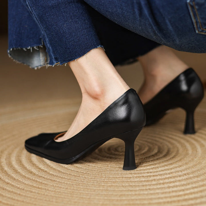 Marisol Square-Toe Leather Heels