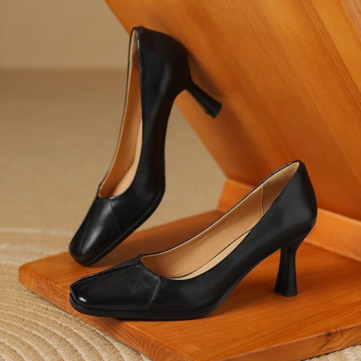Marisol Square-Toe Leather Heels