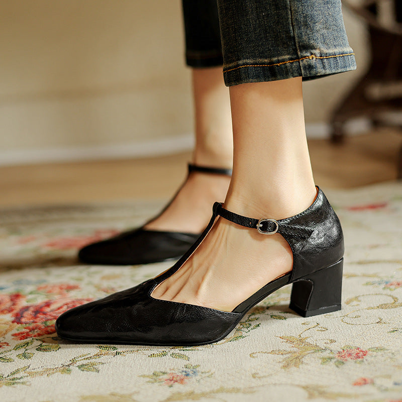 Elowen T-Strap Leather Heels