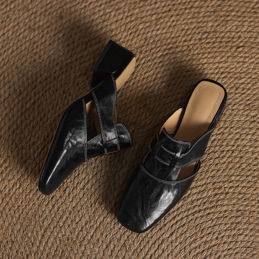 Rosel Square-Toe Leather Slides