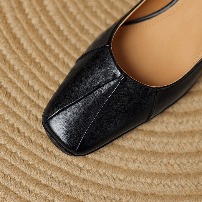 Marisol Square-Toe Leather Heels