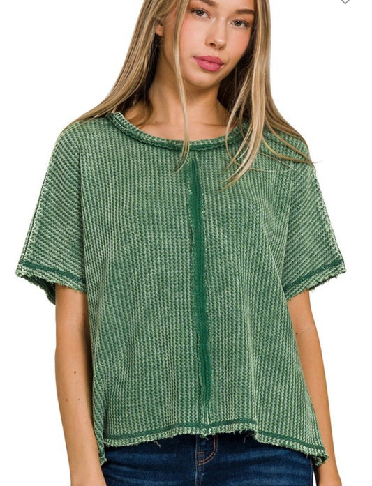 Washed waffle short sleeve top