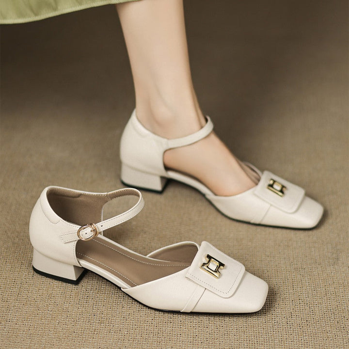 Elvane Leather Mary Jane Shoes with Buckle
