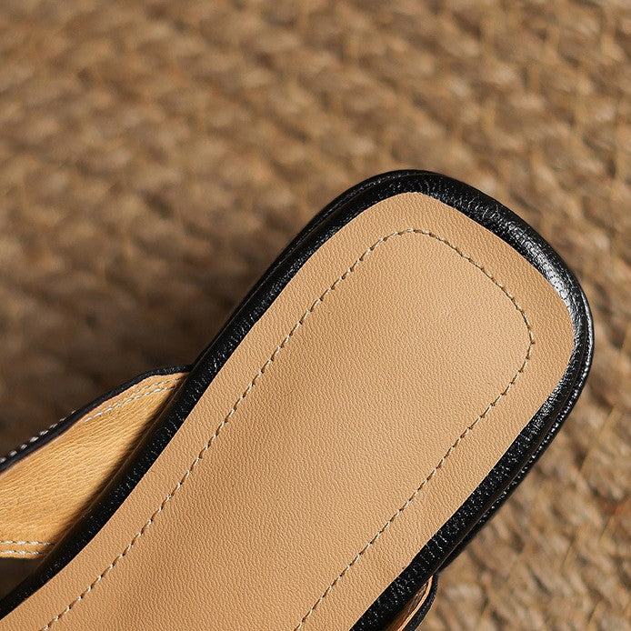 Rosel Square-Toe Leather Slides