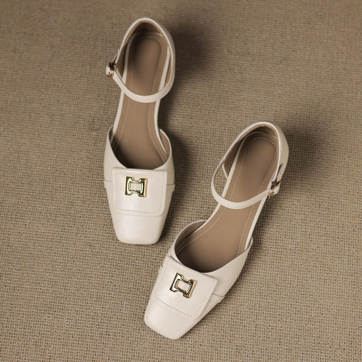 Elvane Leather Mary Jane Shoes with Buckle