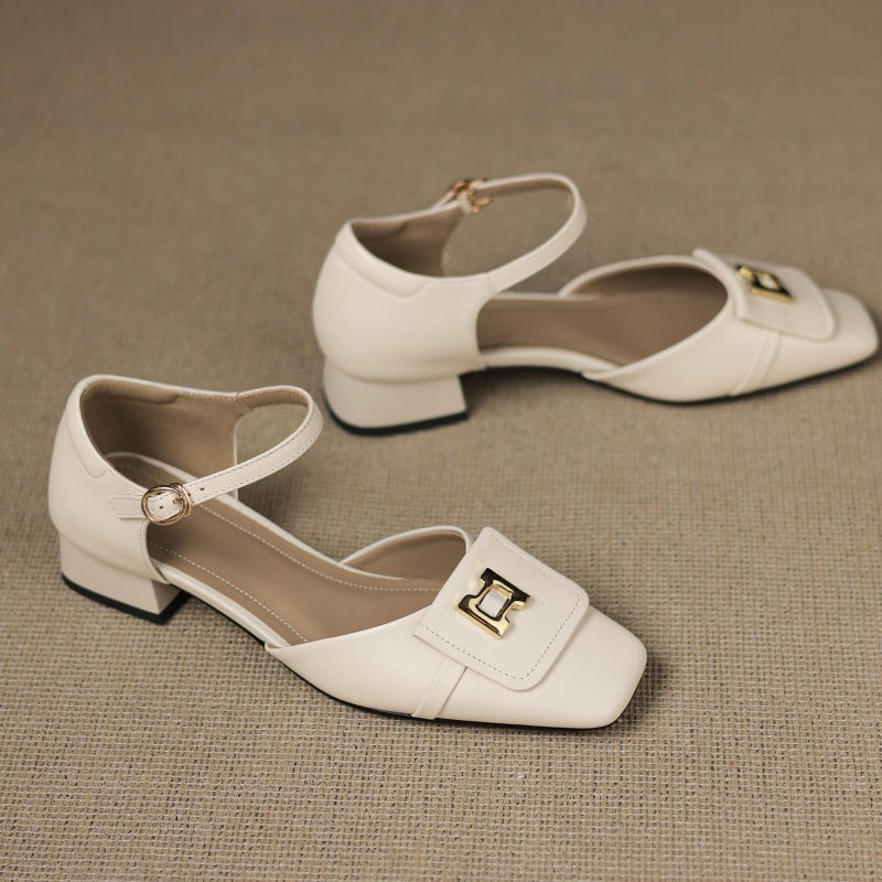 Elvane Leather Mary Jane Shoes with Buckle