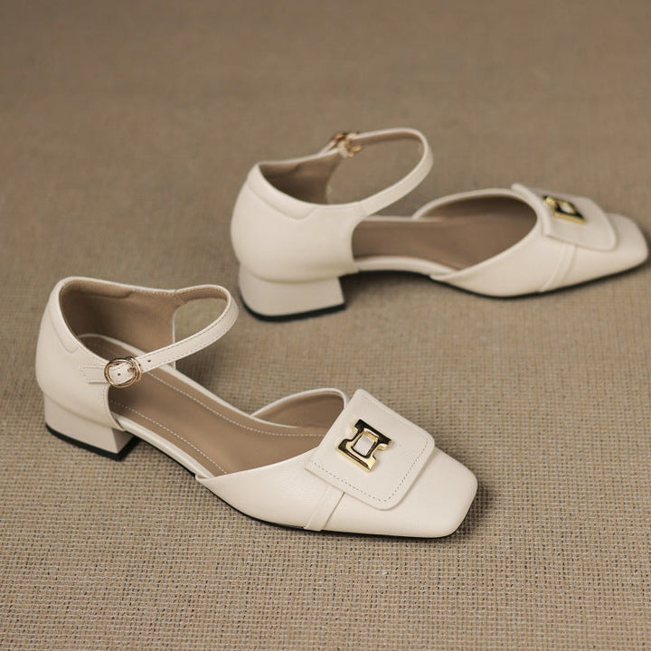 Elvane Leather Mary Jane Shoes with Buckle