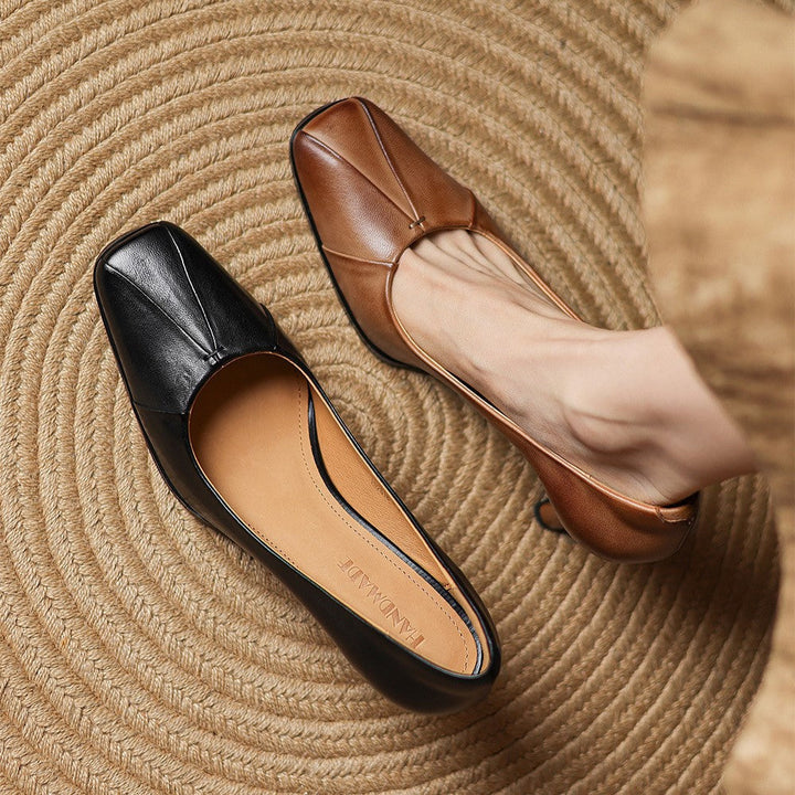Marisol Square-Toe Leather Heels