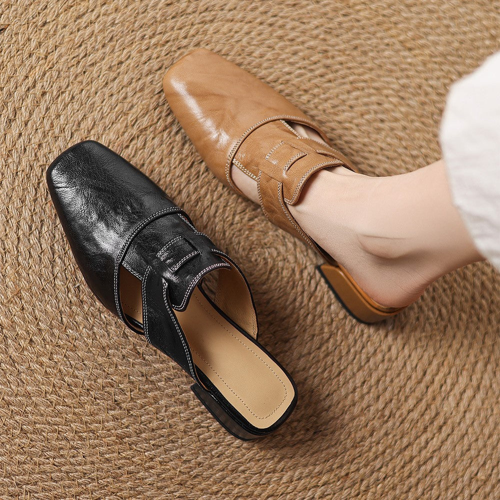 Rosel Square-Toe Leather Slides