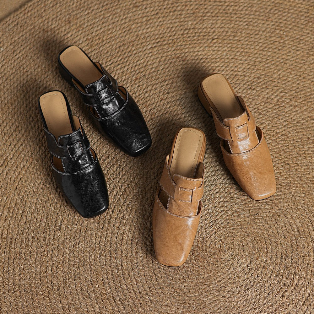 Rosel Square-Toe Leather Slides