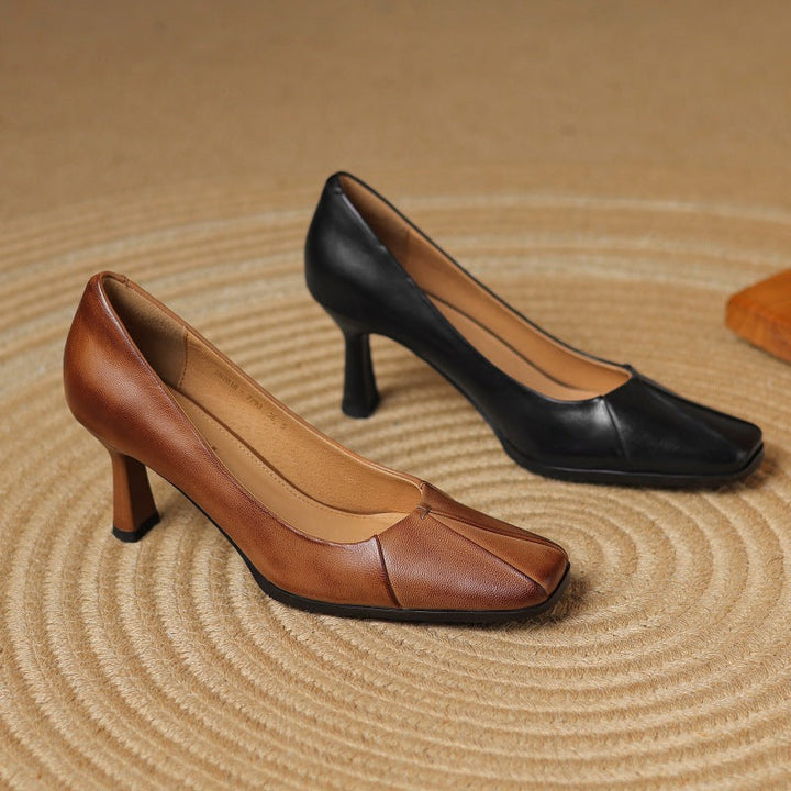 Marisol Square-Toe Leather Heels