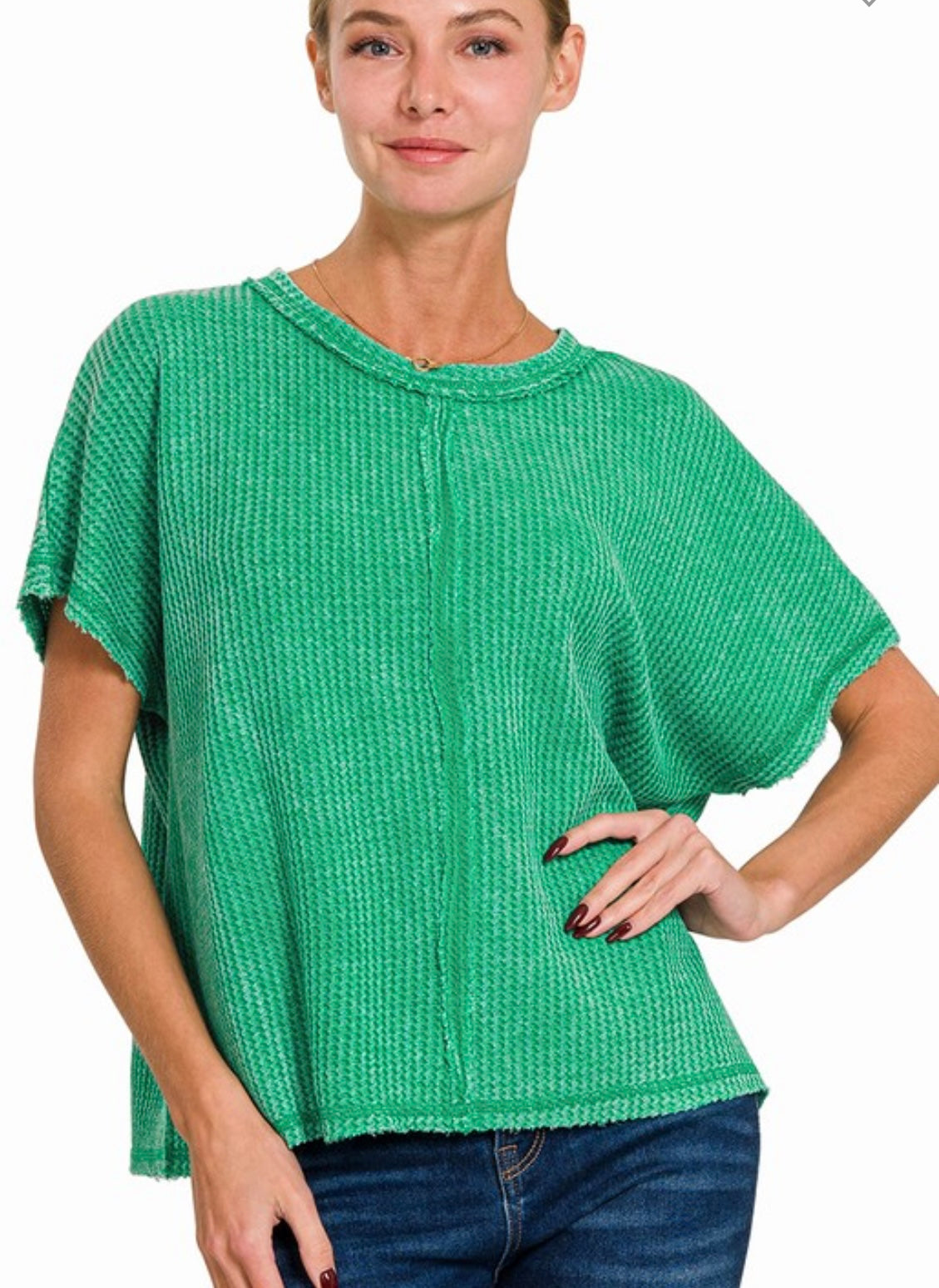 Washed waffle short sleeve top