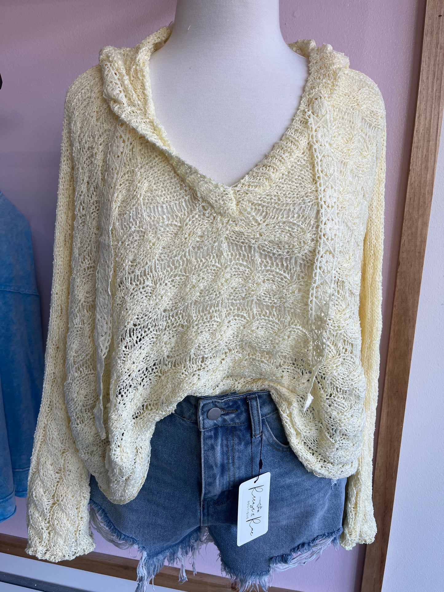 Vneck hooded cropped Long Sleeve