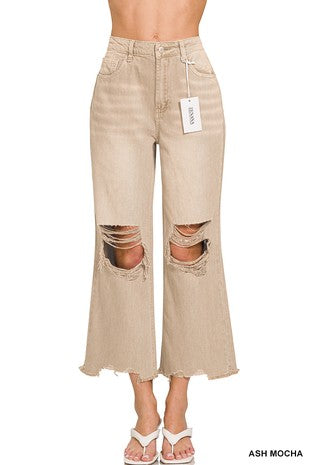 Frayed distressed cropped capris