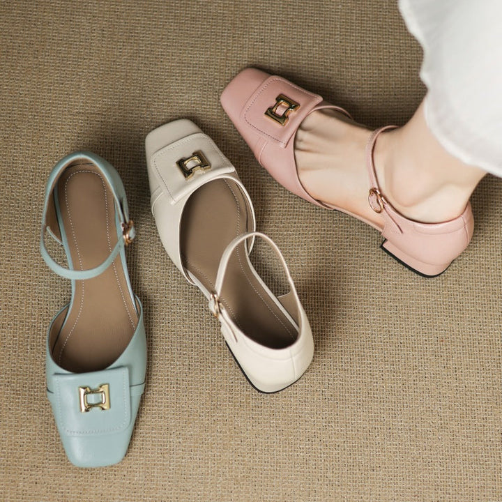 Elvane Leather Mary Jane Shoes with Buckle