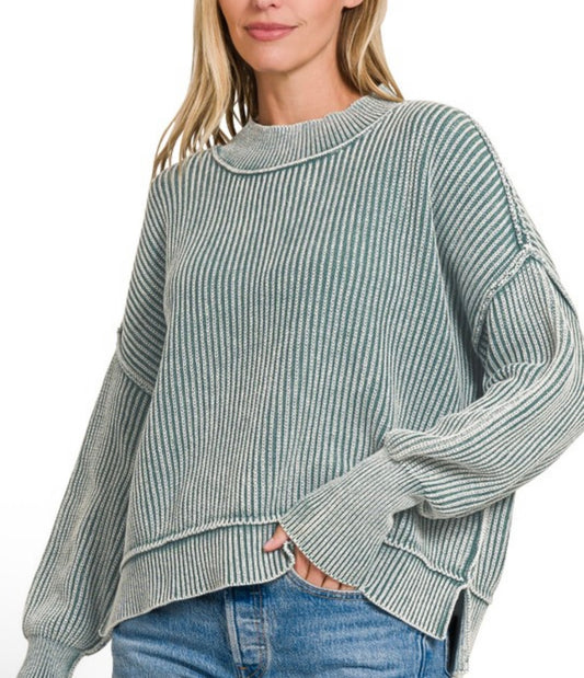 Washed side slit oversized sweater