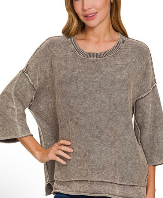 Washed 3/4 sleeve boxy sweater