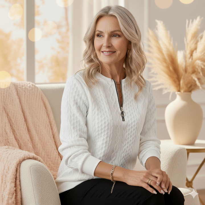 Amalie | Cable Knit Zip-Up Sweater