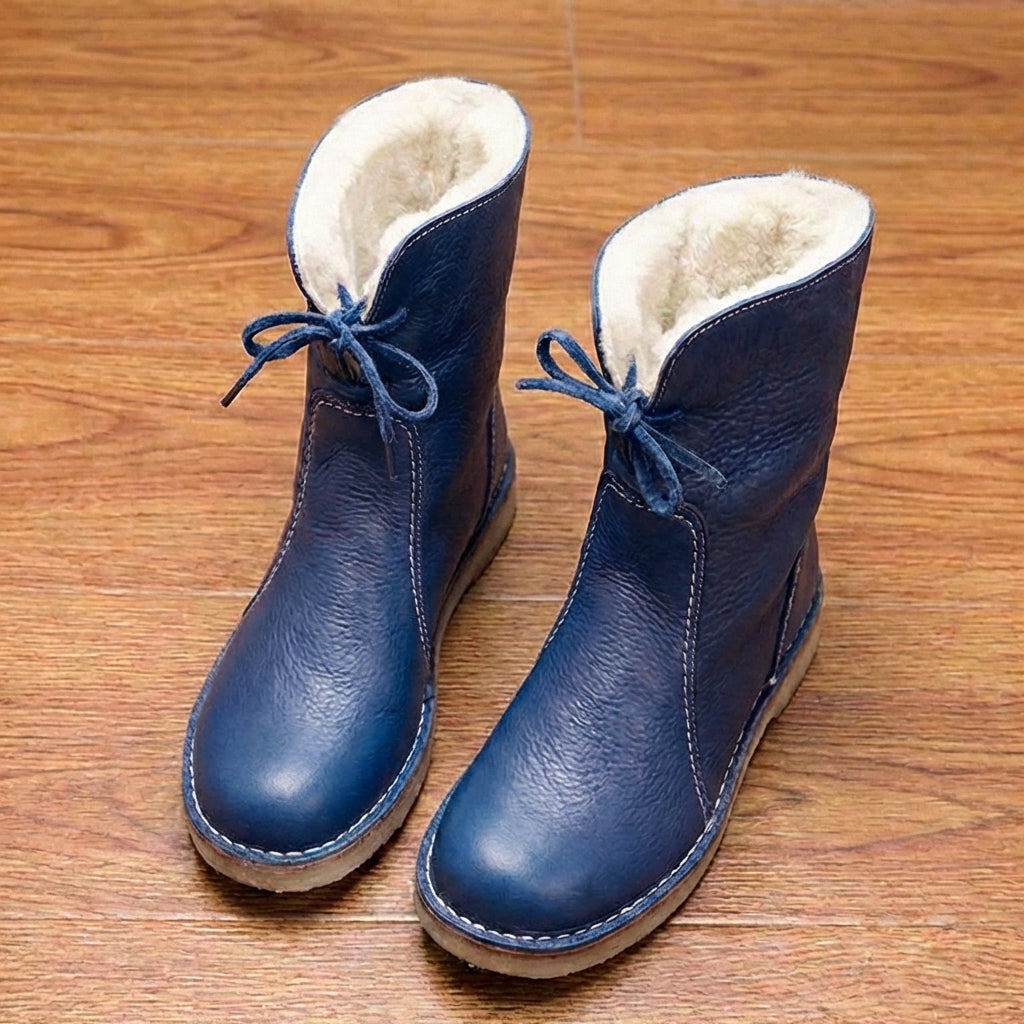 Winter Lace-Up Ankle Boots with Orthopedic Leather and Sherpa Lining