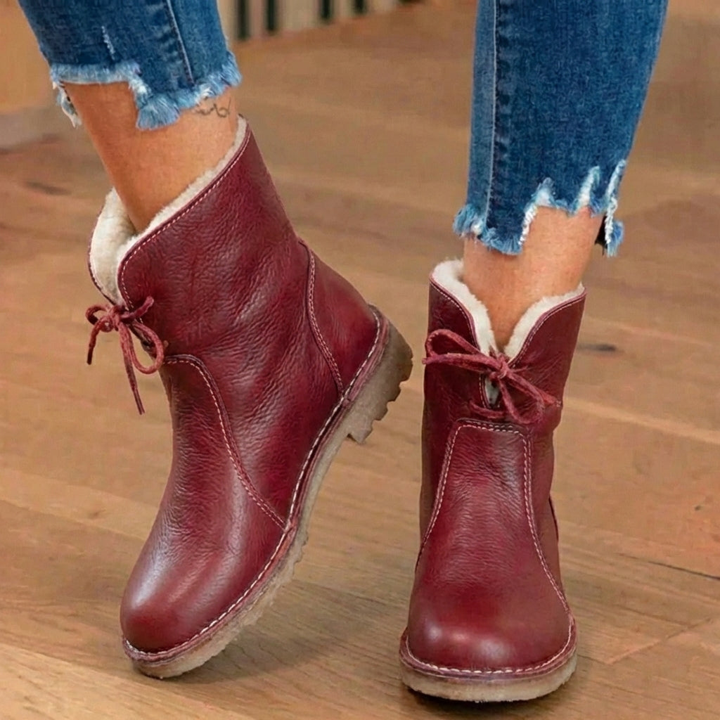 Winter Lace-Up Ankle Boots with Orthopedic Leather and Sherpa Lining