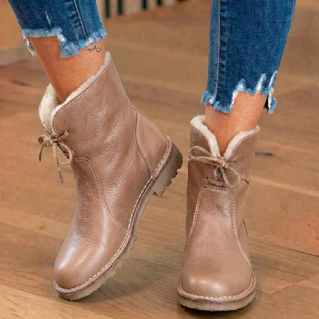 Winter Lace-Up Ankle Boots with Orthopedic Leather and Sherpa Lining