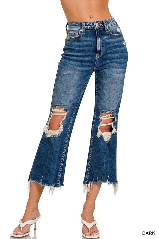 Distressed Frayed Hem Cropped Denim