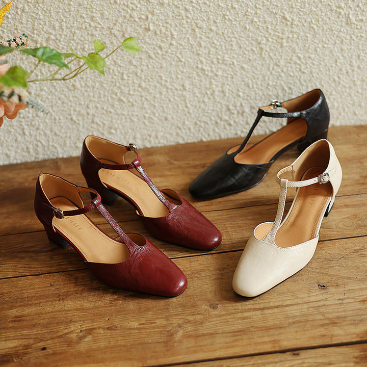 Elowen T-Strap Leather Heels