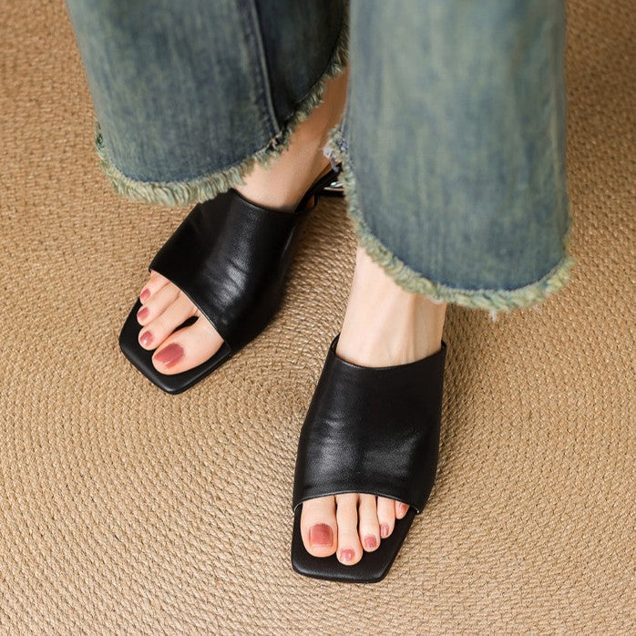Virelle Curved Leather Mule Heels