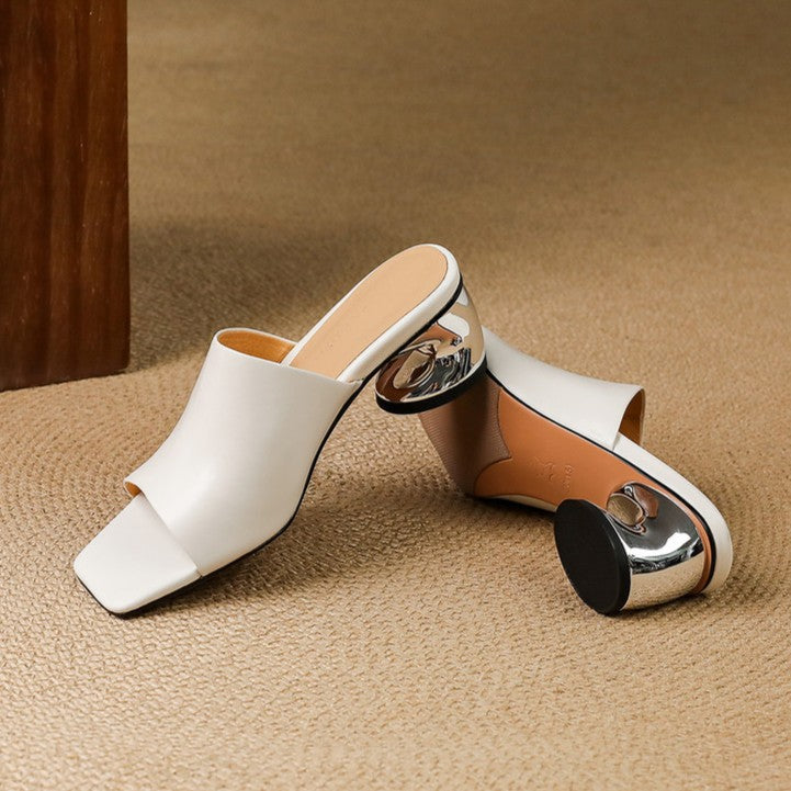 Virelle Curved Leather Mule Heels