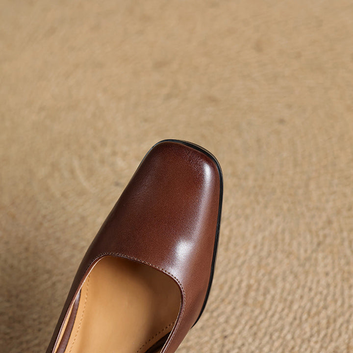 Elviera Square-Toe Leather Heels