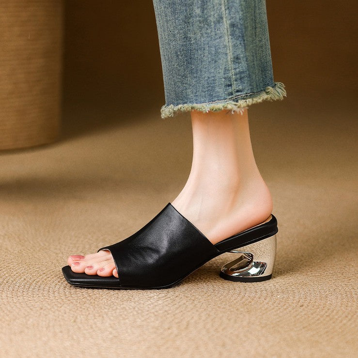Virelle Curved Leather Mule Heels