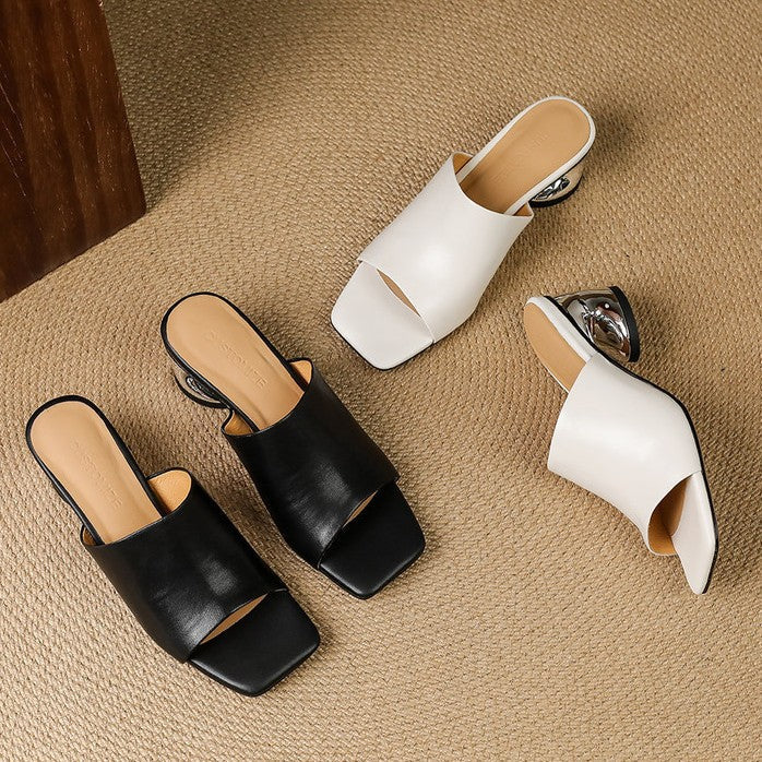 Virelle Curved Leather Mule Heels