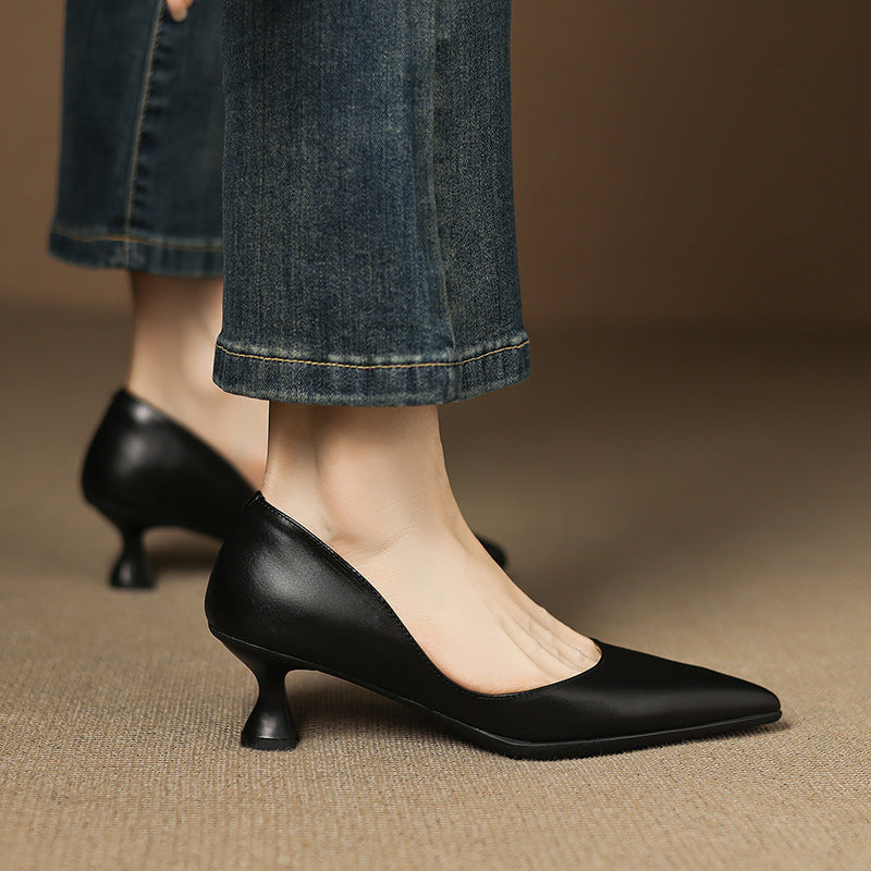 Calenne Leather Kitten Heels for Elegant Style