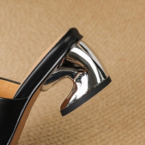 Virelle Curved Leather Mule Heels