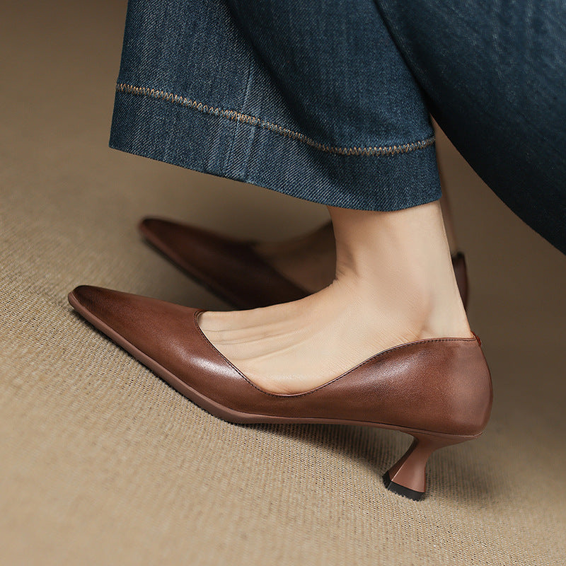 Calenne Leather Kitten Heels for Elegant Style