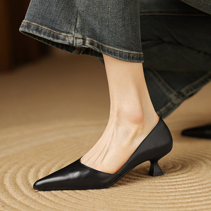 Ceyra Leather Kitten Heel Shoes