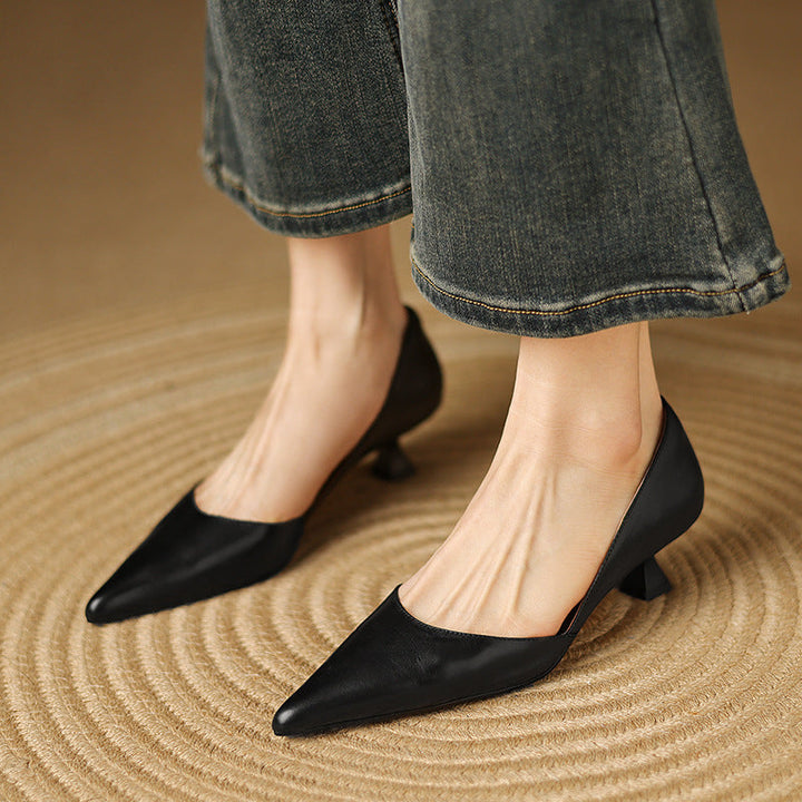 Ceyra Leather Kitten Heel Shoes