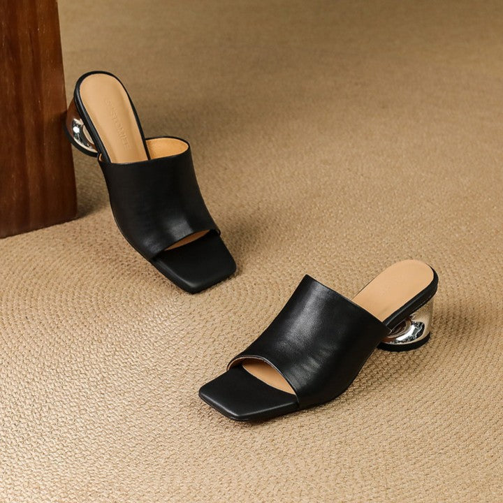 Virelle Curved Leather Mule Heels