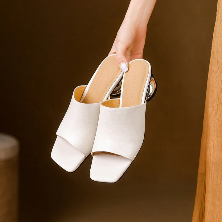 Virelle Curved Leather Mule Heels