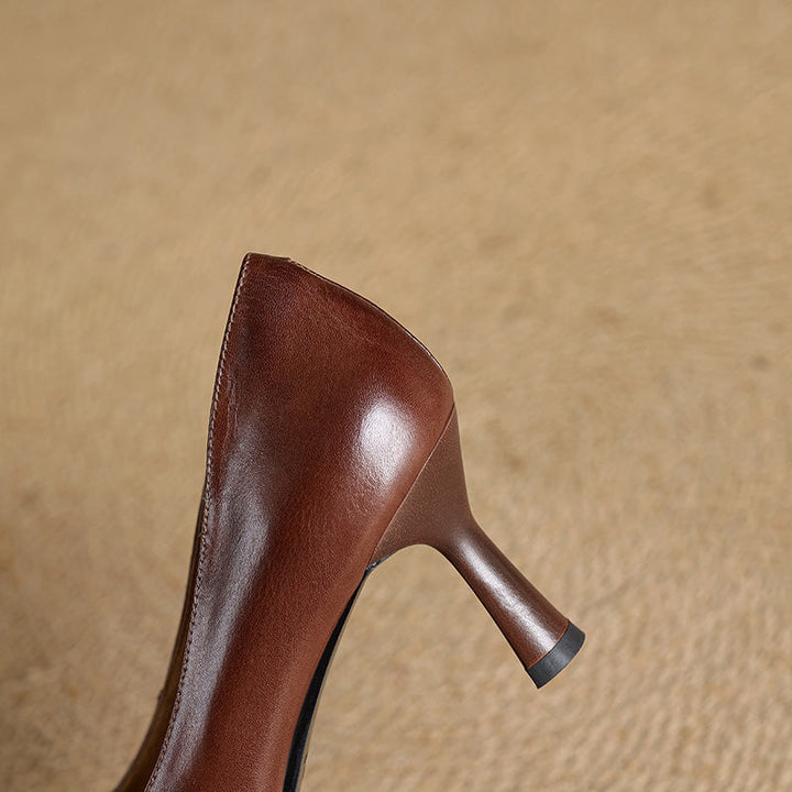 Elviera Square-Toe Leather Heels