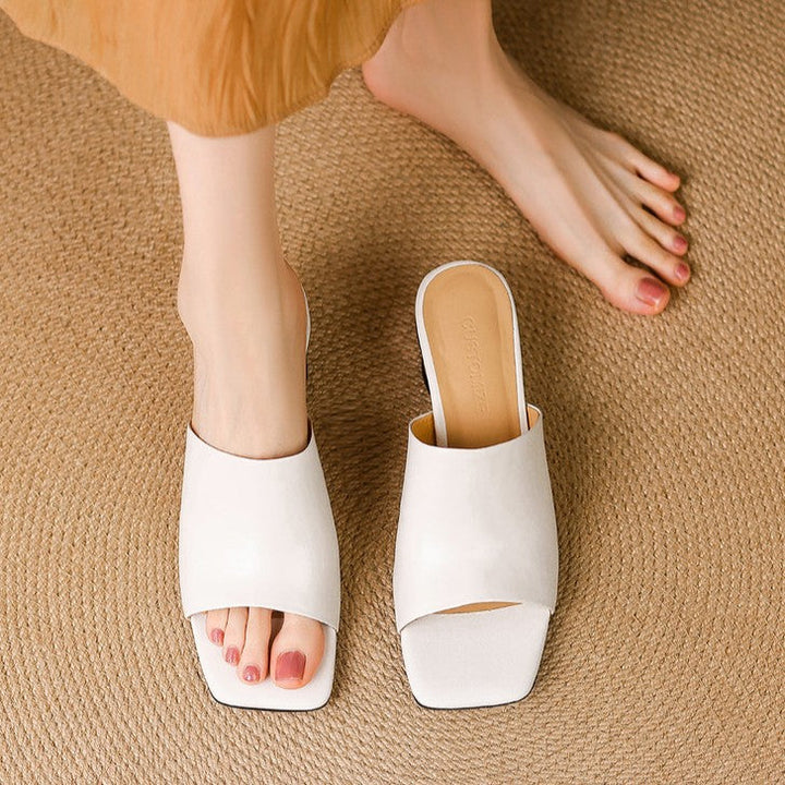 Virelle Curved Leather Mule Heels